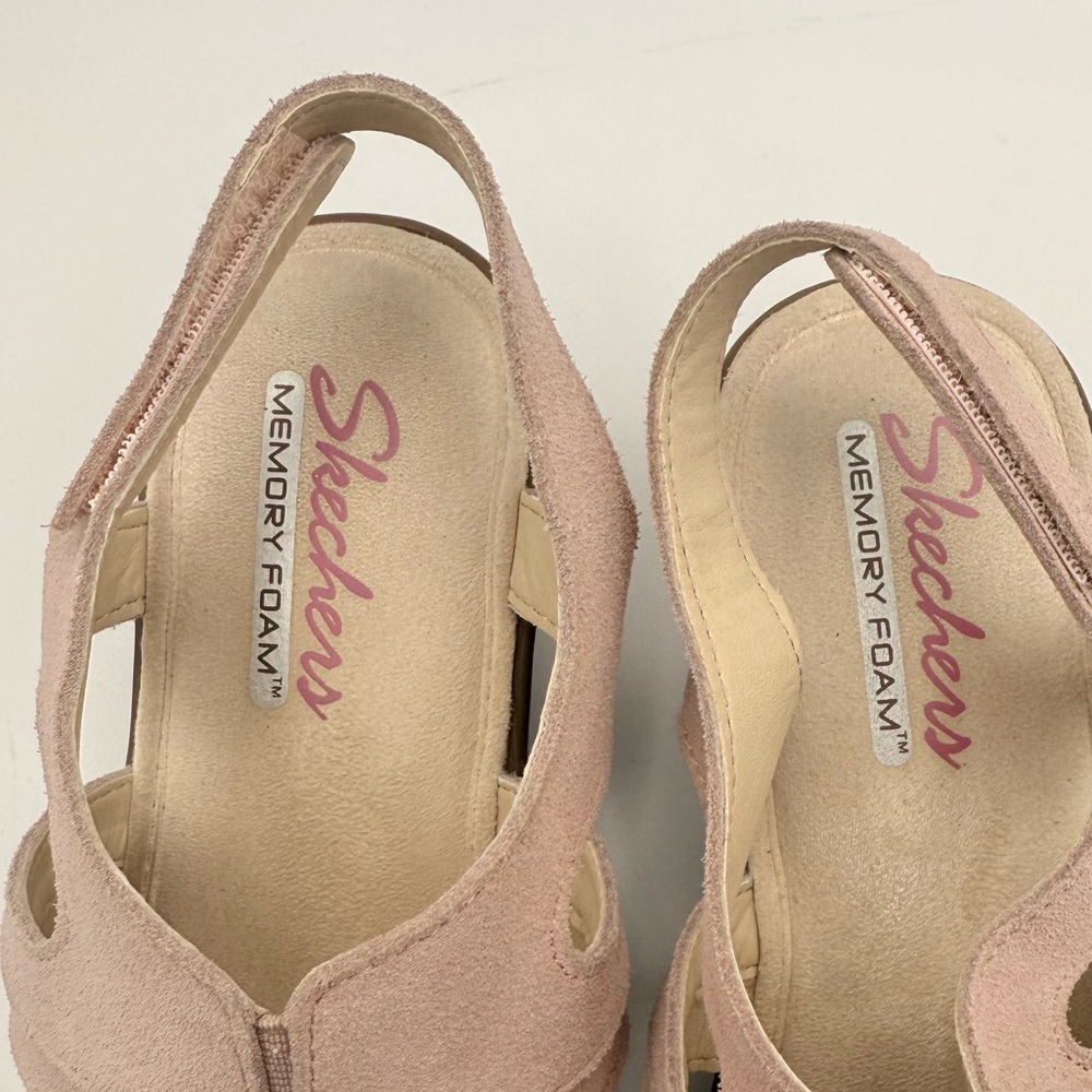 Skechers Memory Foam Pink Suede Wedge Sandals Comfort Slingback Shoe Women’s 8 - Picture 11 of 16